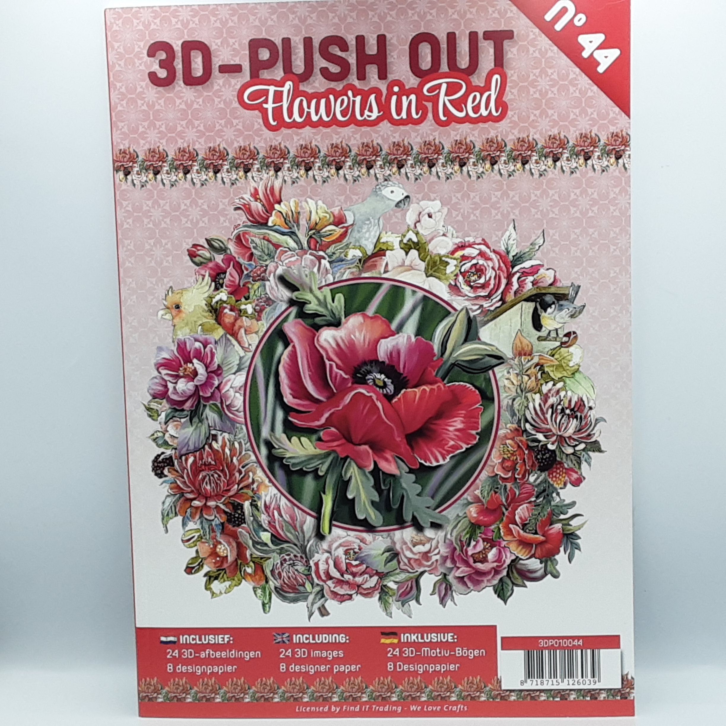 3D push out boek 44 flowers in red