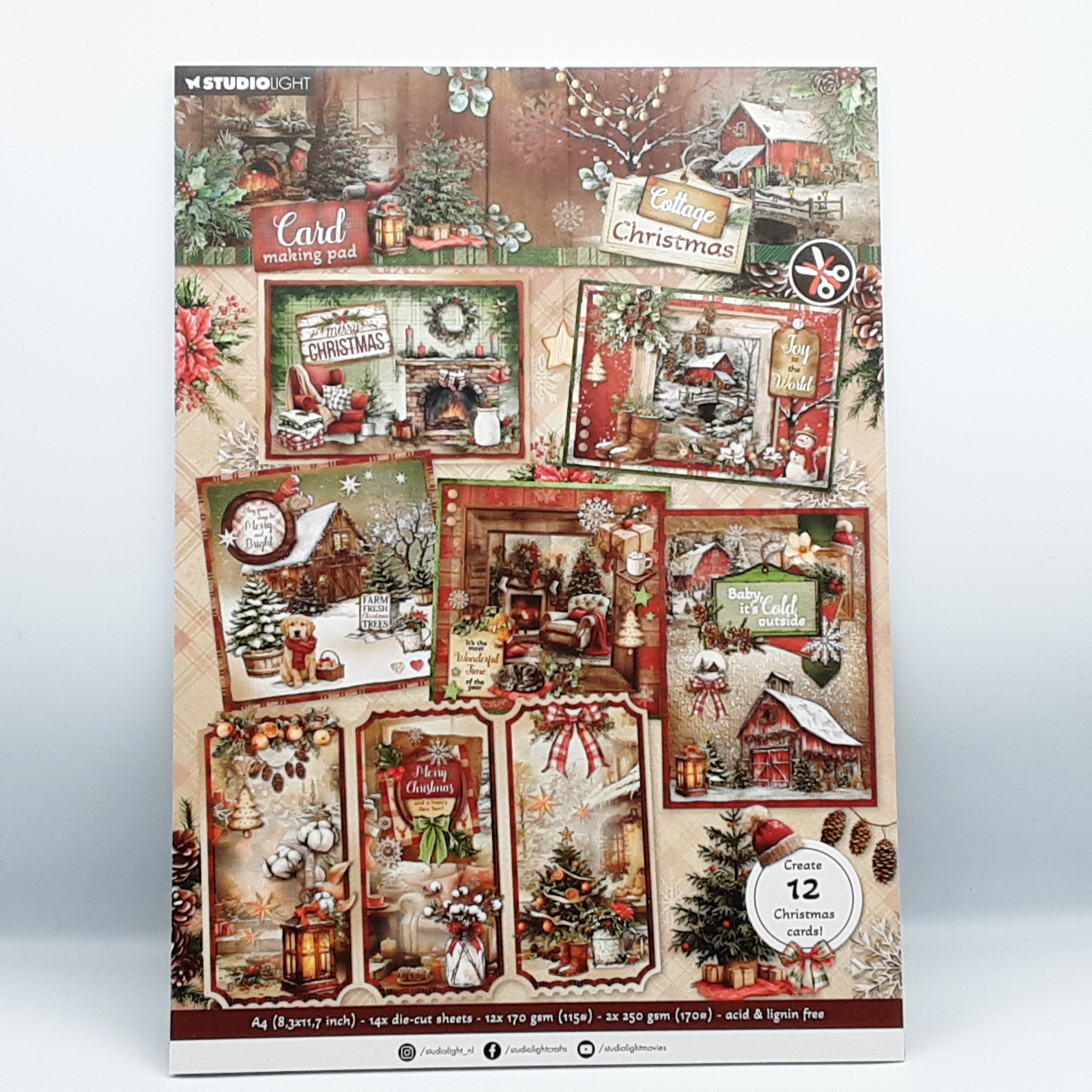 Card making pad cottage christmas